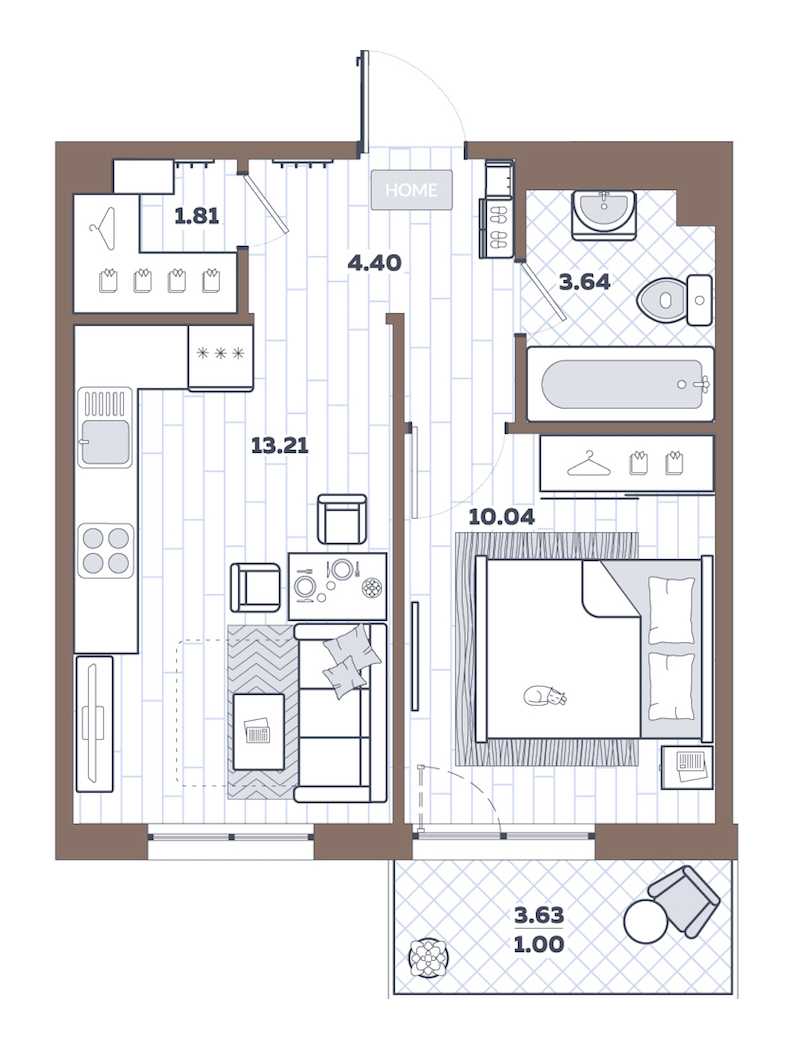 Однокомнатная квартира в : площадь 34.1 м2 , этаж: 2 - 12 – купить в Санкт-Петербурге